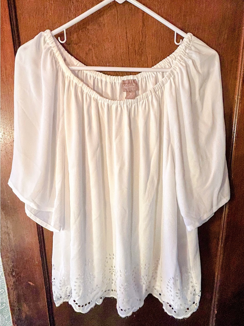 Chicos White Peasant Blouse - Lightweight Off-Shoulder Top XL